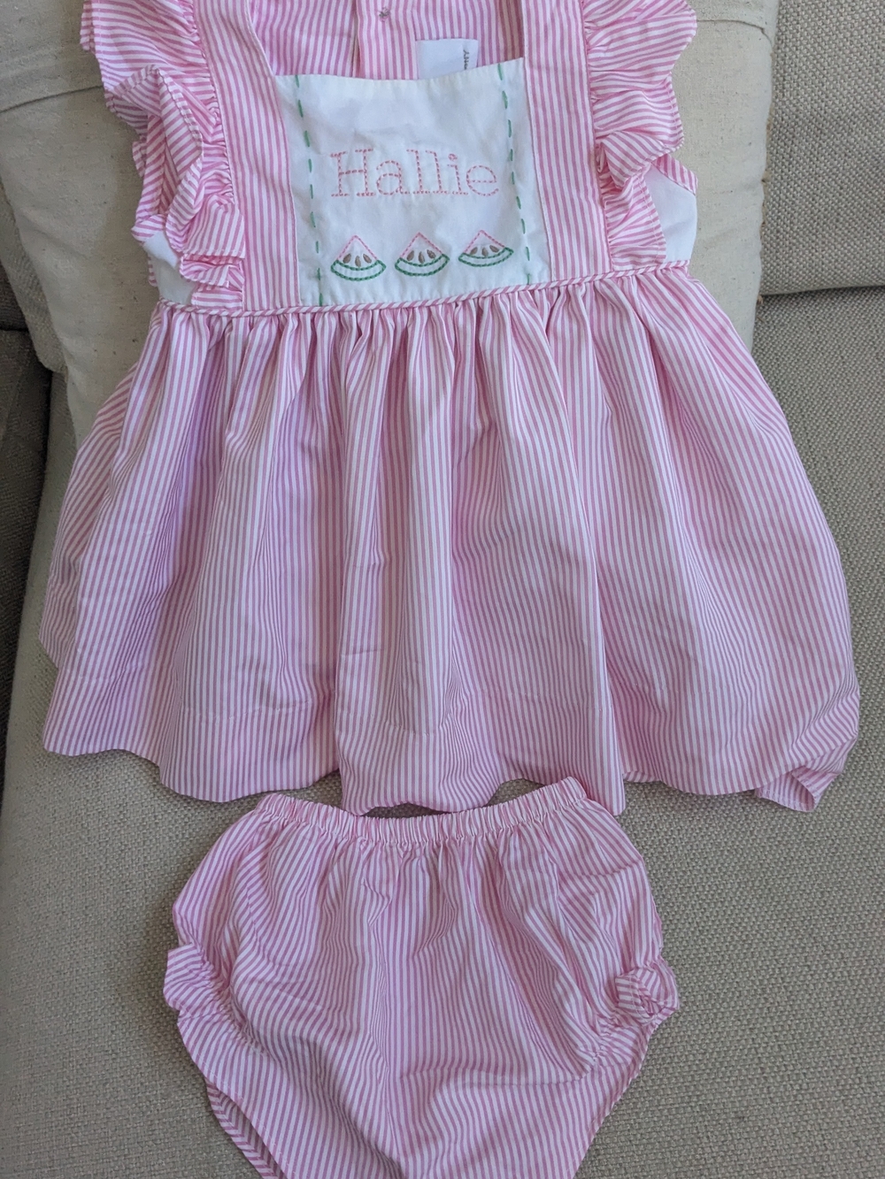 Personalized Monogrammed "Hallie" Striped Girls Dress with Matching Bloomers